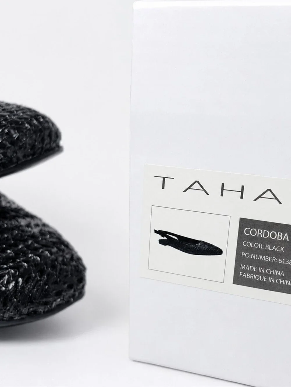 Tahari Cordoba Black Woven Pointed Toe Slingback Flats Multiple Sizes